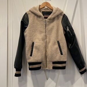 Madden NYC Faux Sherpa Leather Star Varsity Jacket Size Small